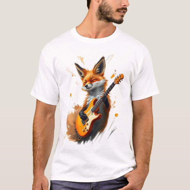 Funny Fox auf der Gitarre T-Shirt (Vorderseite)