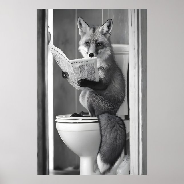 Funny Fox Bathroom Print, Reading Newspaper Poster (Vorne)