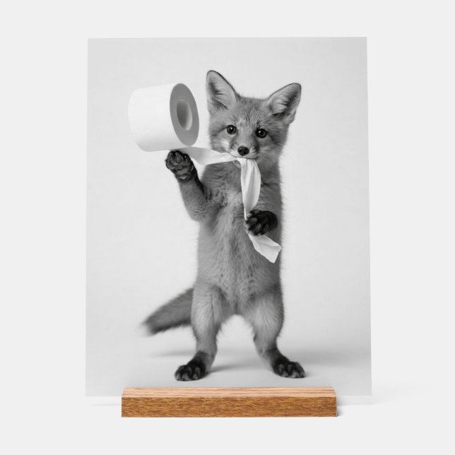 Funny Fox Holding Toilet Paper Minimalist Wildlife Acrylschild (Vorderseite)