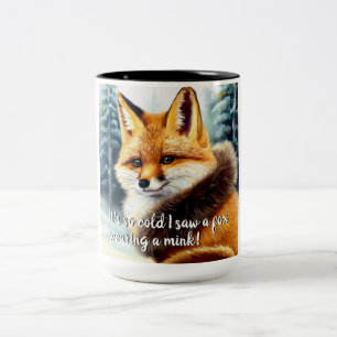 Funny Fox in Mink New Year's Eve Zweifarbige Tasse