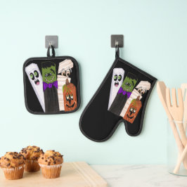 Funny Frankenstein Ghost Pumpkin Invisible Man Ofenhandschuh & Topflappen-Set