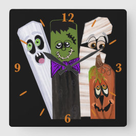 Funny Frankenstein Ghost Pumpkin Invisible Man Quadratische Wanduhr