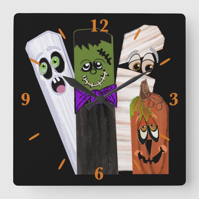 Funny Frankenstein Ghost Pumpkin Invisible Man Quadratische Wanduhr (Vorderseite)