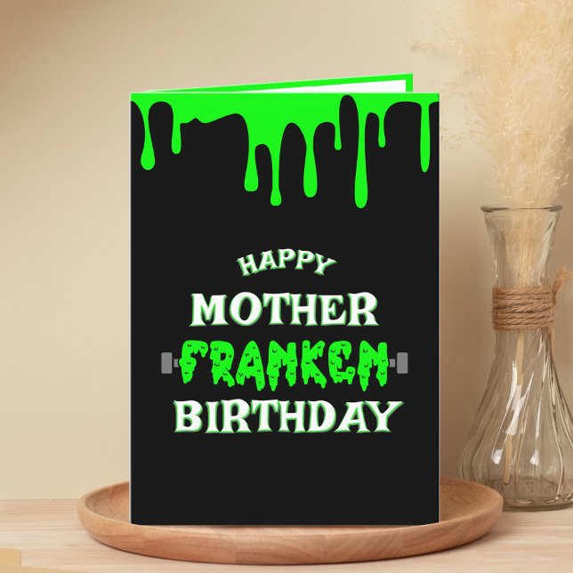 Funny Frankenstein Halloween Happy Birthday Dankeskarte (funny black & green slime drip Frankenstein Halloween happy birthday card)