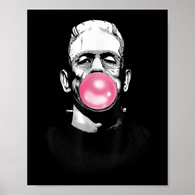 Funny Frankenstein Monster bläst ein bläsernes Gum Poster (Vorne)
