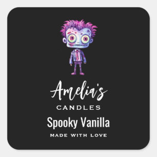 Funny Frankenstein Monster - Candle Business Quadratischer Aufkleber