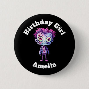 Funny Frankenstein Monster Fun Birthday Girl Button