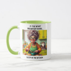 Funny Frazzled Old Lady Cartoon Pancake Making Tasse