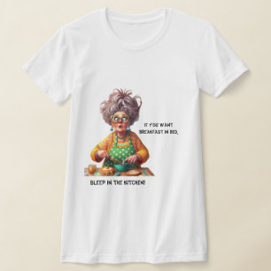 Funny Frazzled Old Lady Pancake Making Cartoon T-Shirt