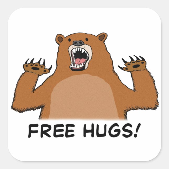 Funny Free Bear Hugs Quadratischer Aufkleber (Vorderseite)