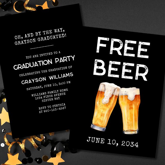 Funny Free Beer 2024 Graduation Party Einladung (Von Creator hochgeladen)