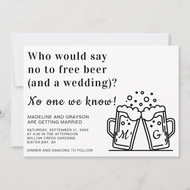 Funny Free Beer und eine Hochzeit Einladung (Vorderseite)