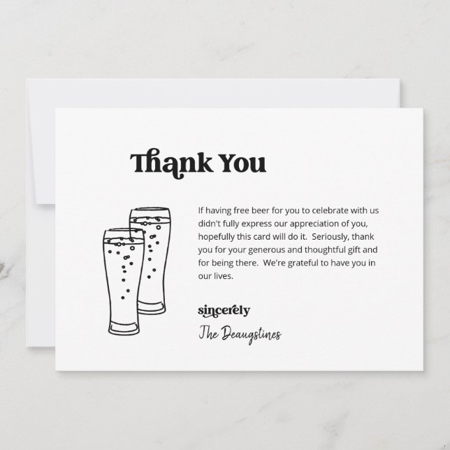 Funny Free Beer Wedding Danke-Card Dankeskarte (Vorderseite)