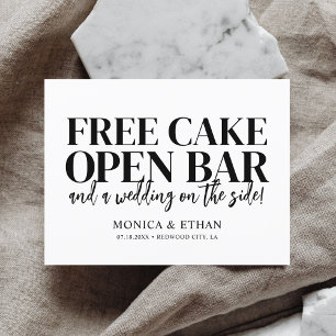 Funny Free Cake Open Bar Wedding Save the Date Ankündigungspostkarte