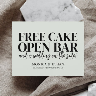 Funny Free Cake Open Bar Wedding Save the Date Ann Ankündigungspostkarte