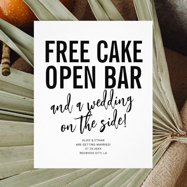 Funny Free Cake Open Bar Wedding Save the Date Flyer (Von Creator hochgeladen)