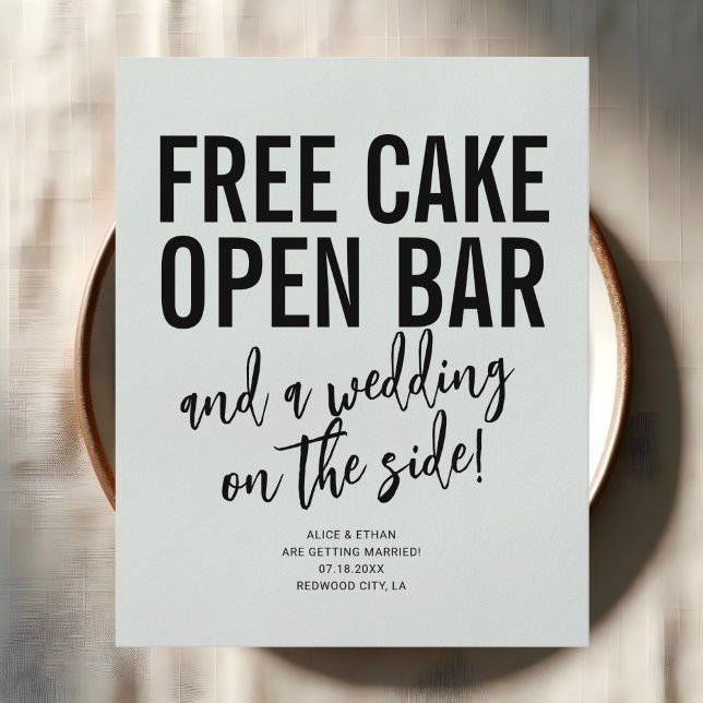 Funny Free Cake Open Bar Wedding Save the Date Flyer (Von Creator hochgeladen)