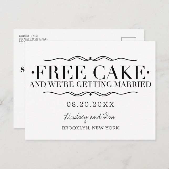 Funny Free Cake Wedding Save the Dates Ankündigungspostkarte (Vorne/Hinten)