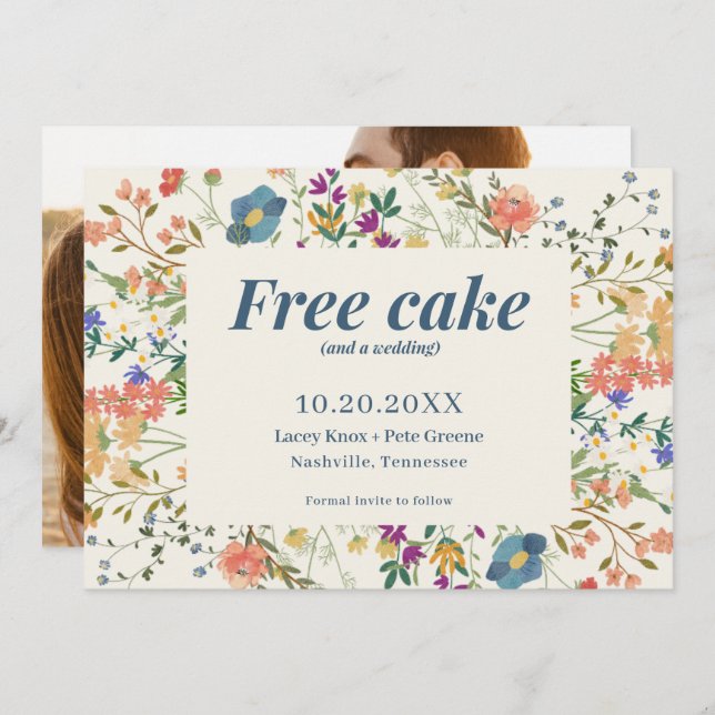 Funny Free Cake Wildblumen Hochzeit Save the Date (Vorne/Hinten)