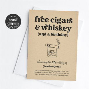 Funny Free Cigars & Whiskey Mens Geburtstagsparty Einladung