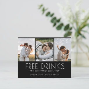 Funny Free Drinks 3 Foto Hochzeit Save the Date Ankündigungspostkarte