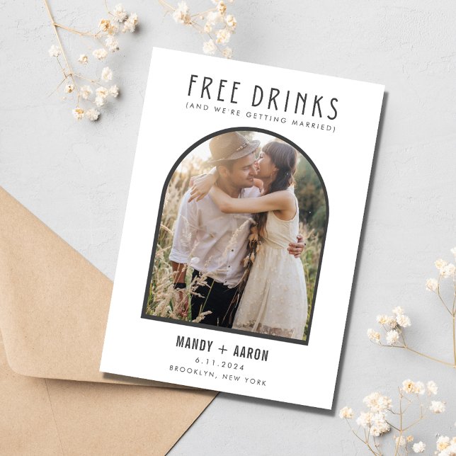 Funny Free Drinks Arch Foto Hochzeit Save The Date (Funny Free Drinks Arch Photo Wedding Save The Date)