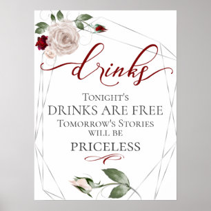 Funny Free Drinks Bar Menu Benützen Rose Poster