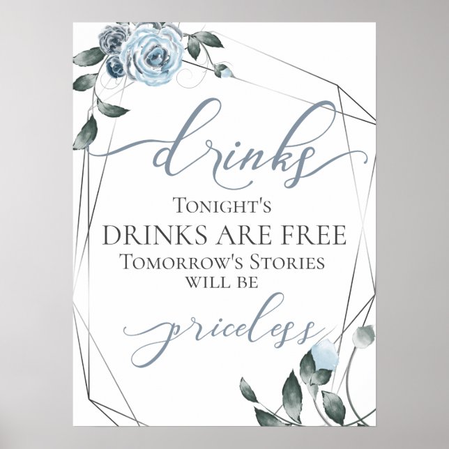 Funny Free Drinks Bar Menu Signieren Silber Poster (Vorne)