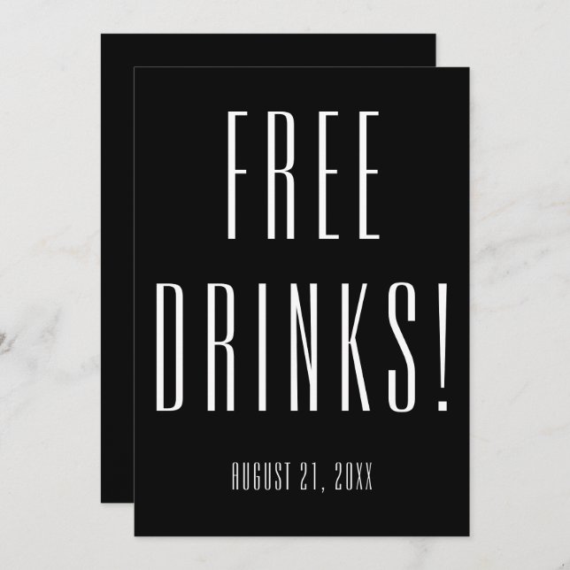 Funny Free Drinks Black Brautparty Einladung (Vorne/Hinten)