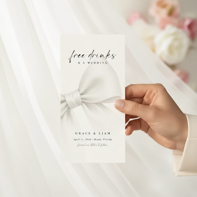 Funny Free Drinks Bow Modern Script Bookmark Save The Date (Von Creator hochgeladen)