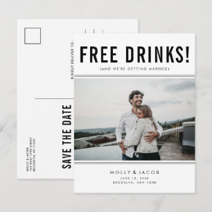 Funny Free Drinks Foto Hochzeit retten das Datum Ankündigungspostkarte