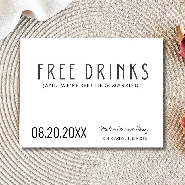 Funny Free Drinks Foto Hochzeit retten das Datum Ankündigungspostkarte (Funny Free Drinks Photo Wedding Save the Date)