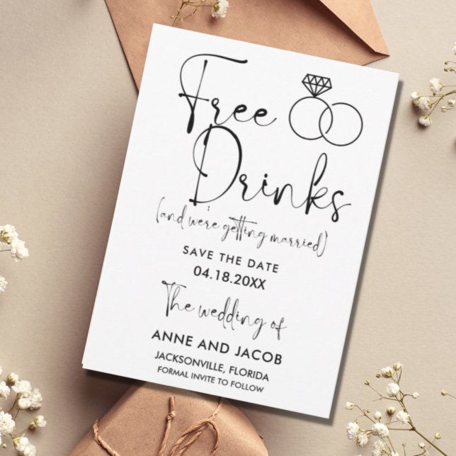 Funny Free Drinks Foto Hochzeit retten das Datum Save The Date (Von Creator hochgeladen)