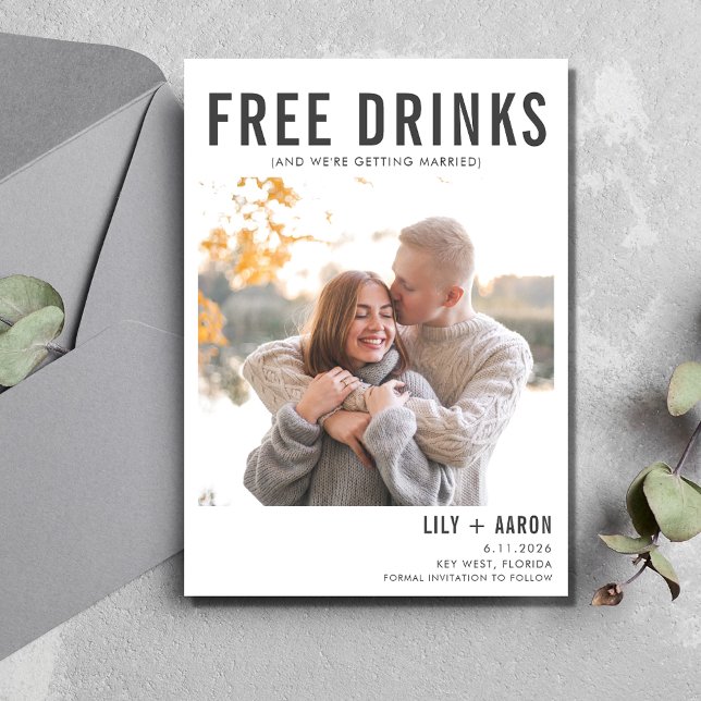 Funny Free Drinks Foto Hochzeit retten das Datum Save The Date (Funny Free Drinks Photo Wedding Save the Date)