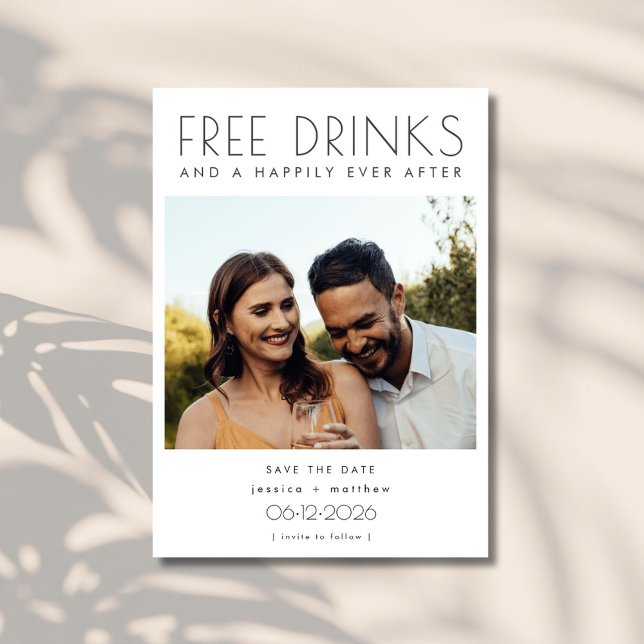 Funny Free Drinks Foto Hochzeit retten das Datum Save The Date (Funny Free Drinks Photo Wedding Save the Date)