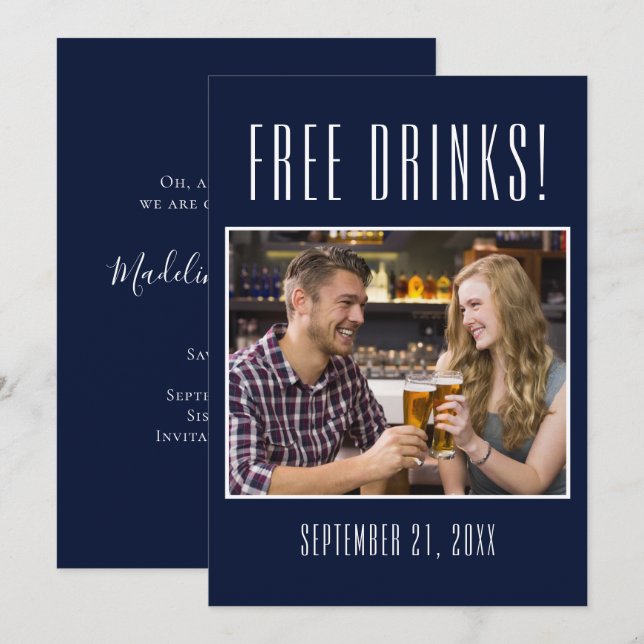 Funny Free Drinks Foto Hochzeit retten das Datum Save The Date (Vorne/Hinten)