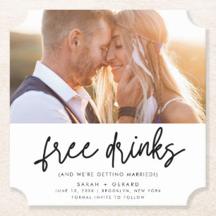 Funny Free Drinks Foto Hochzeit retten das Datum Untersetzer
