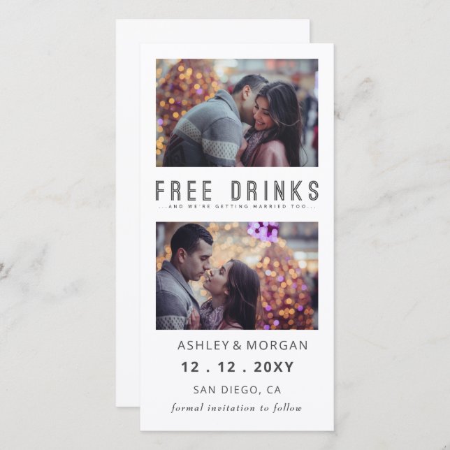 Funny Free Drinks Foto Hochzeit sparen Das Datum Ankündigung (Vorne/Hinten)