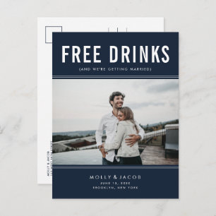 Funny Free Drinks Foto Navy Hochzeit retten Datum Ankündigungspostkarte