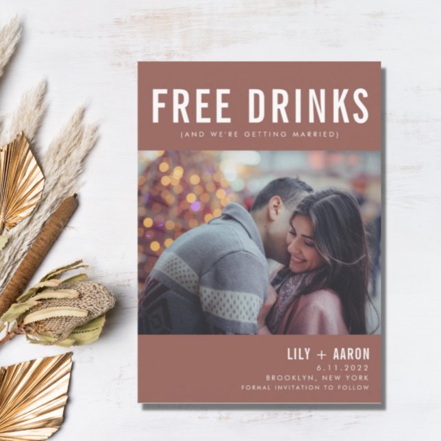 Funny Free Drinks Foto Rust Wedding Rett Datum Save The Date (Von Creator hochgeladen)