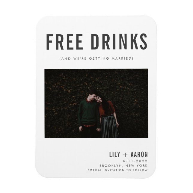 Funny Free Drinks Foto Save the Date Magnet (Vertikal)