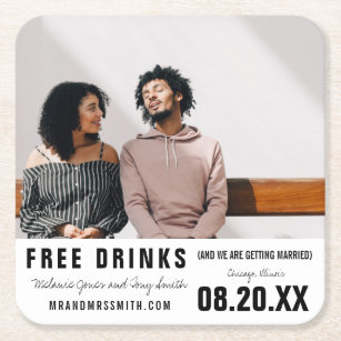 Funny Free Drinks Foto Save the Date Rechteckiger Pappuntersetzer