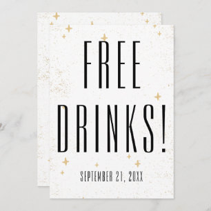 Funny Free Drinks Gold Sparkle Wedding Save The Date