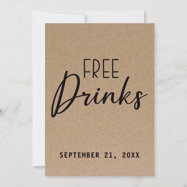 Funny Free Drinks Kraft Paper Save the Date (Vorderseite)