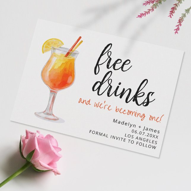 Funny Free Drinks Modernes Foto Hochzeit Save The Date (Von Creator hochgeladen)