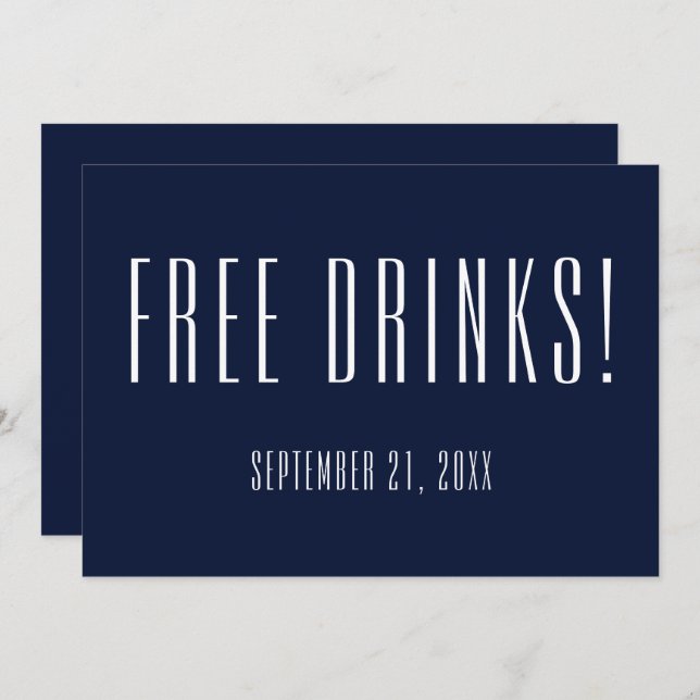 Funny Free Drinks Navy Blue Wedding retten das Dat Save The Date (Vorne/Hinten)