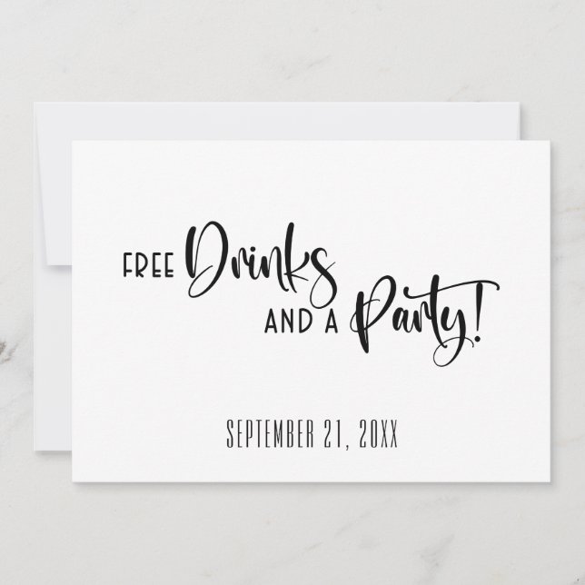 Funny Free Drinks Party Black and White Wedding Save The Date (Vorderseite)