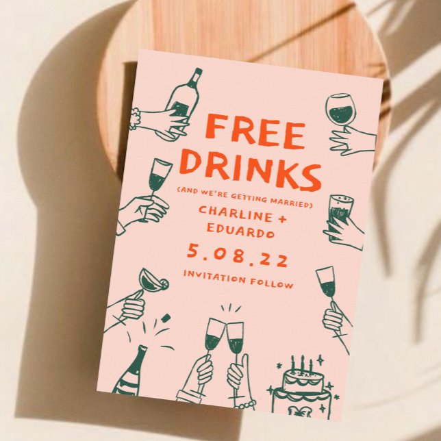 Funny Free Drinks Retro Zurzeit Save The Date (Von Creator hochgeladen)