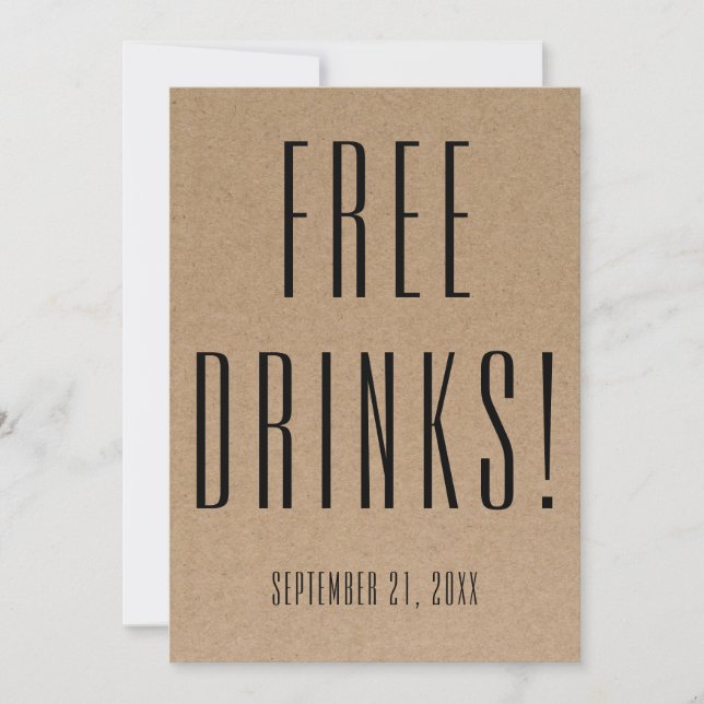 Funny Free Drinks Wedding Kraft Save the Date (Vorderseite)