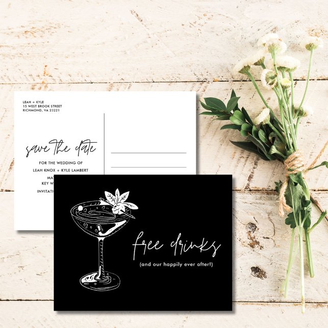 Funny Free Drinks Wedding retten das Datum Ankündigungspostkarte (Funny Free Drinks Wedding Save the Date)